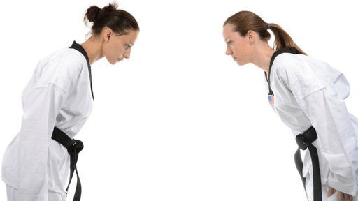 Two taekwondo athletes greet each other